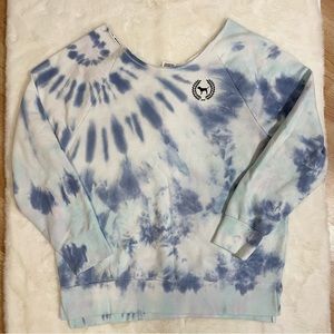 VS PINK Tie Dye Pullover Sweatshirt Blue White Size Medium Oversized
